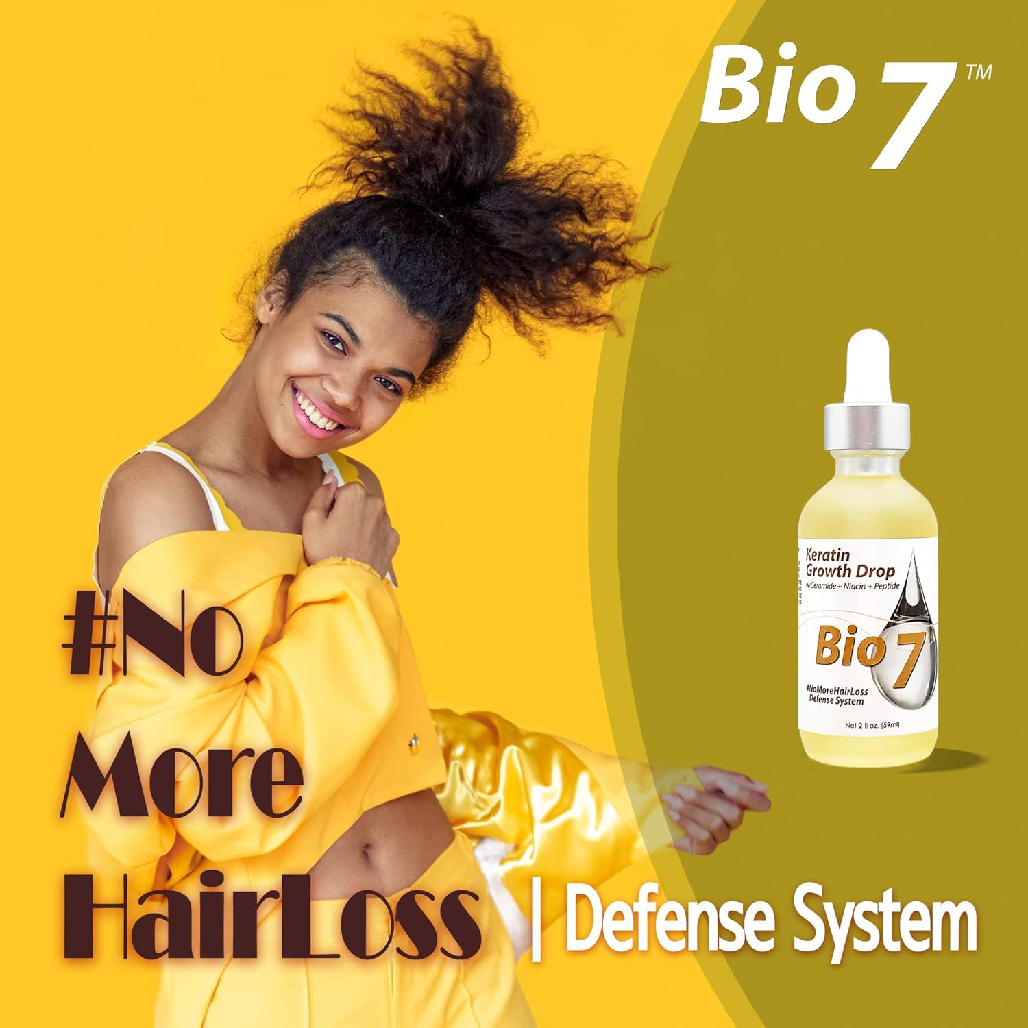 BIO7 KERATIN GROWTH DROP W/ CERAMIDE + NIACIN + PEPTIDE &ndash; 2 Fl Oz &ndash; Combines the Power of Hair Strengthening Keratin, Improve Scalp Condition for Hair Growth, Nourish Niacin and Grow-Promoting Peptide, Improve Silky Soft & Smoothness, No More Hair Loss Defense System - by Natures image number 1