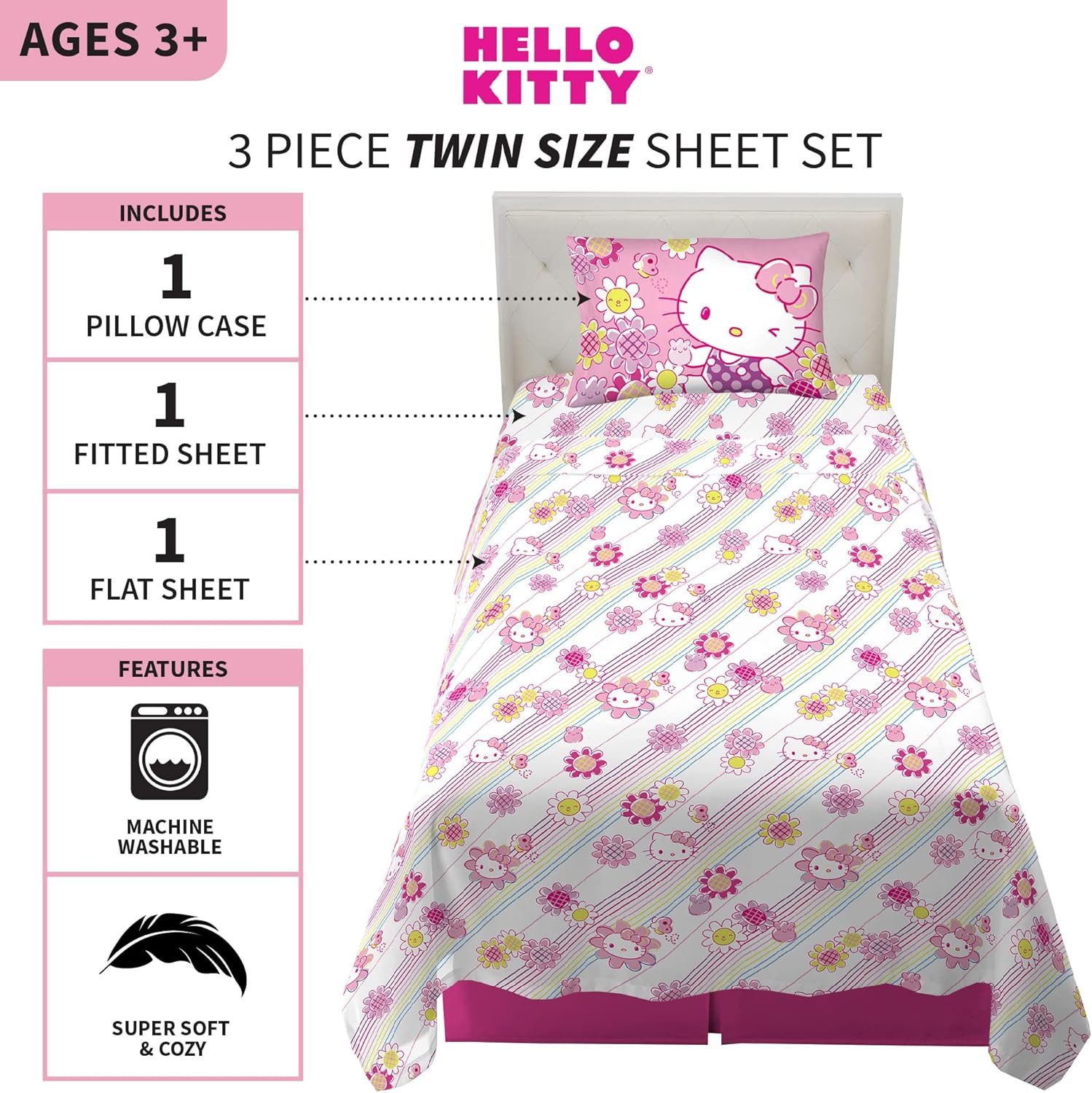 Franco Kids Bedding Super Soft Microfiber Sheet Set, Twin, Hello Kitty image number 4