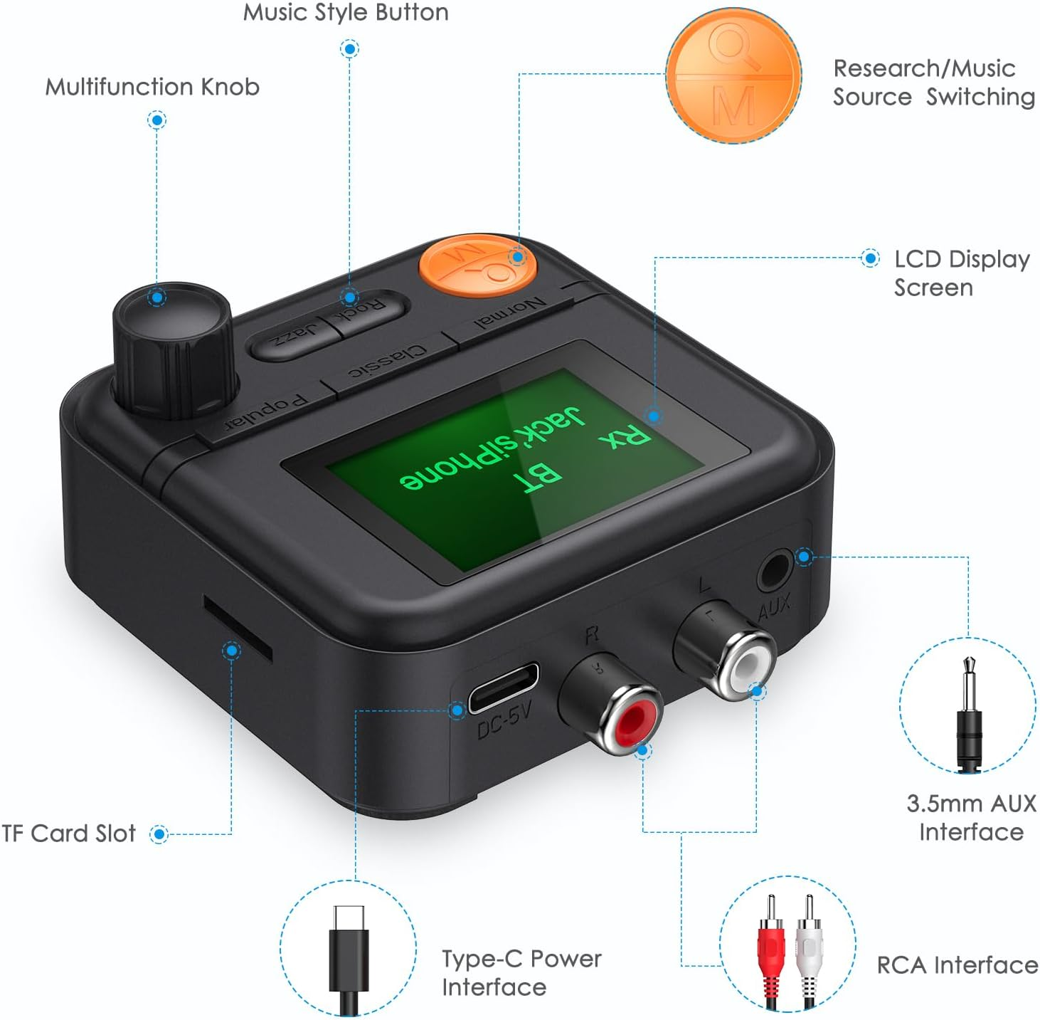 AMIR Bluetooth Transmitter Receiver, Bluetooth 5.2 Audio Adapter for Home Stereo, Wireless Audio Adapter with Display or Headphones, Home Theater, TV, Car image number 5
