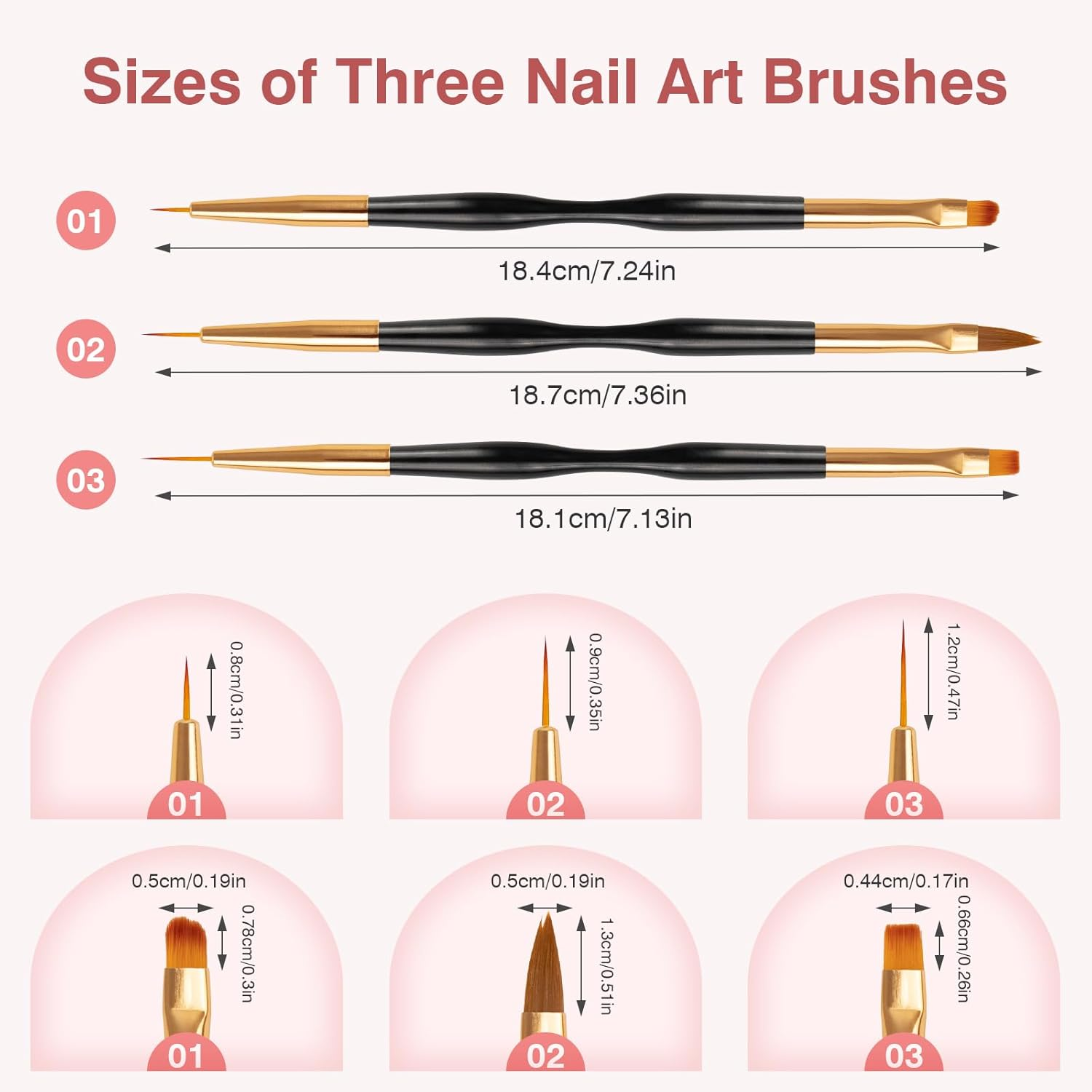 Nail Art Brushes 3PCS Nail Brush Set with Gel Polish Pens and Liner Brush for Home and Professional Salon Use - 5Pcs Nail Brush Set image number 3