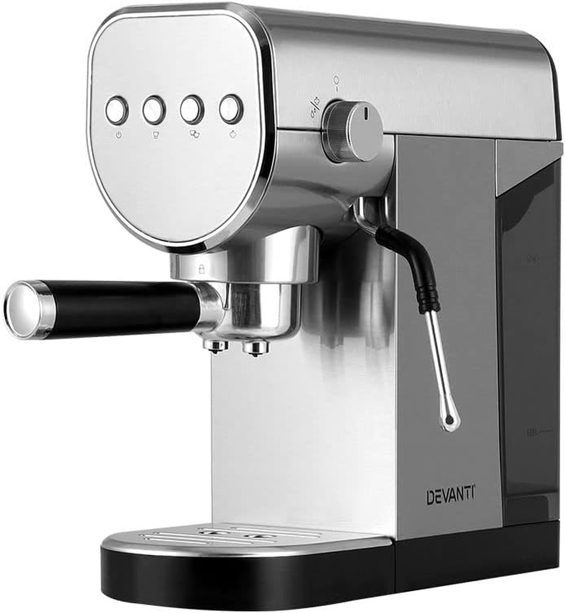 Devanti Coffee Machine, 20 Bar Barista Express Espresso Maker Pod Cafe Cup Latte Cappuccino Milk Frother Machines, with Powerful Pressure Pump Removable Drip Tray and Water Tank Stainless Steel image number 4