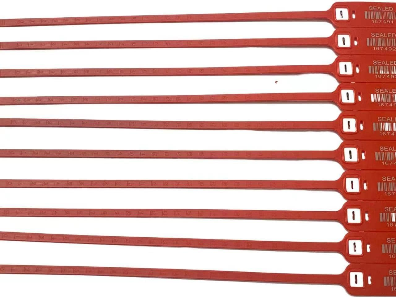 ZWL100 PCS Red Plastic Trailer Seals Truck Door Seals Tamper Seals Tags, Security Disposable Numbered Plastic Zip Ties, Safety Seals for Fire Extinguishers & Shipping 400Mm