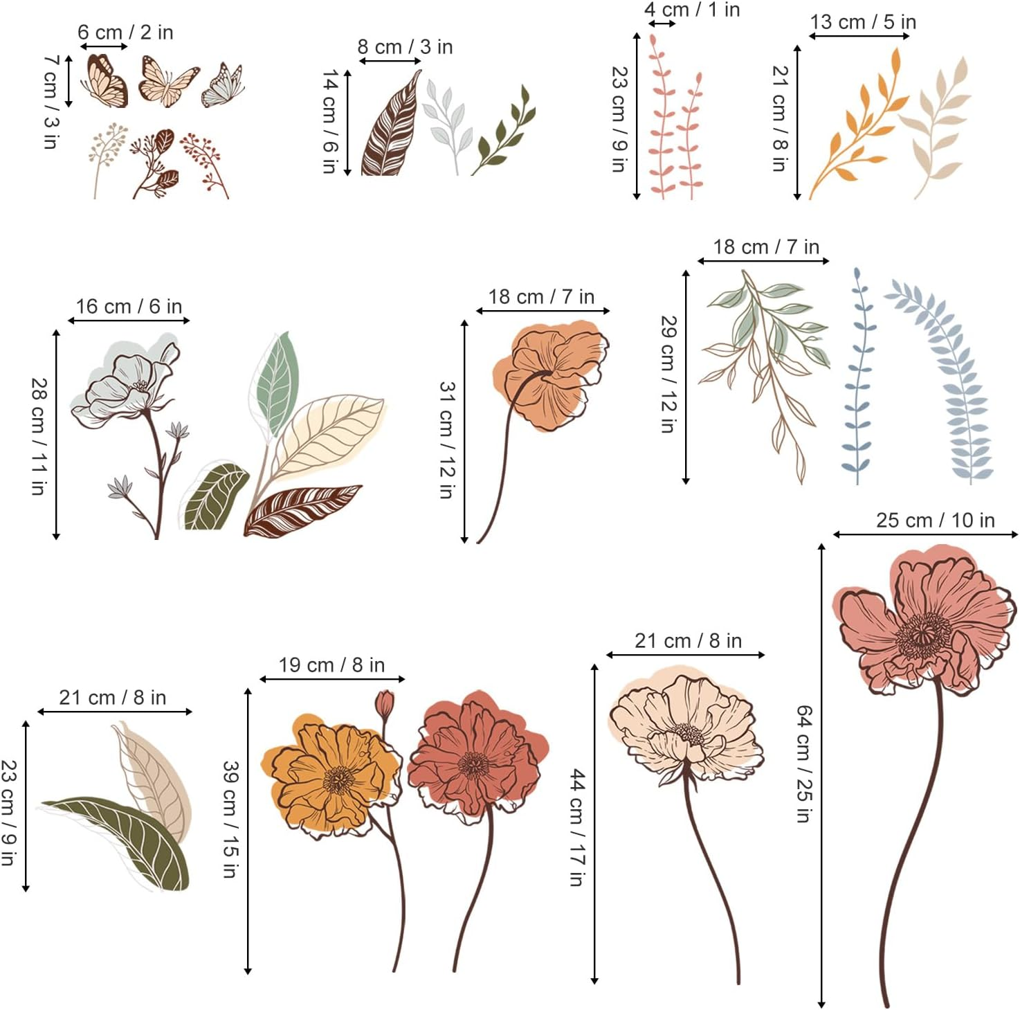 Wondever Boho Flower Wall Stickers Wildflower Floral Grass Peel and Stick Wall Art Decals for Living Room Bedroom TV Wall image number 2