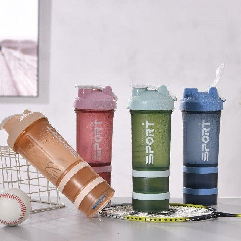 AIMALL 500Ml Multi-Compartment Powder Milkshake Drink Cup Sport Water Bottle 500Ml 3 Tier Protein Shaker Pill image number 4