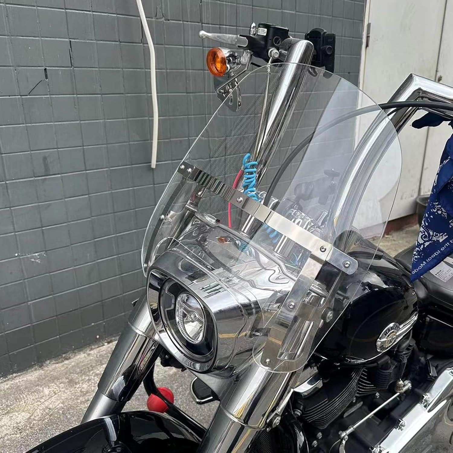 19" Motorcycle Windscreen Windshield Compatible with Harley Fat Boy FLFB FLFBS 2018-2023 PC Windscreen Double Bubble (Chrome, 19 Inch) image number 7