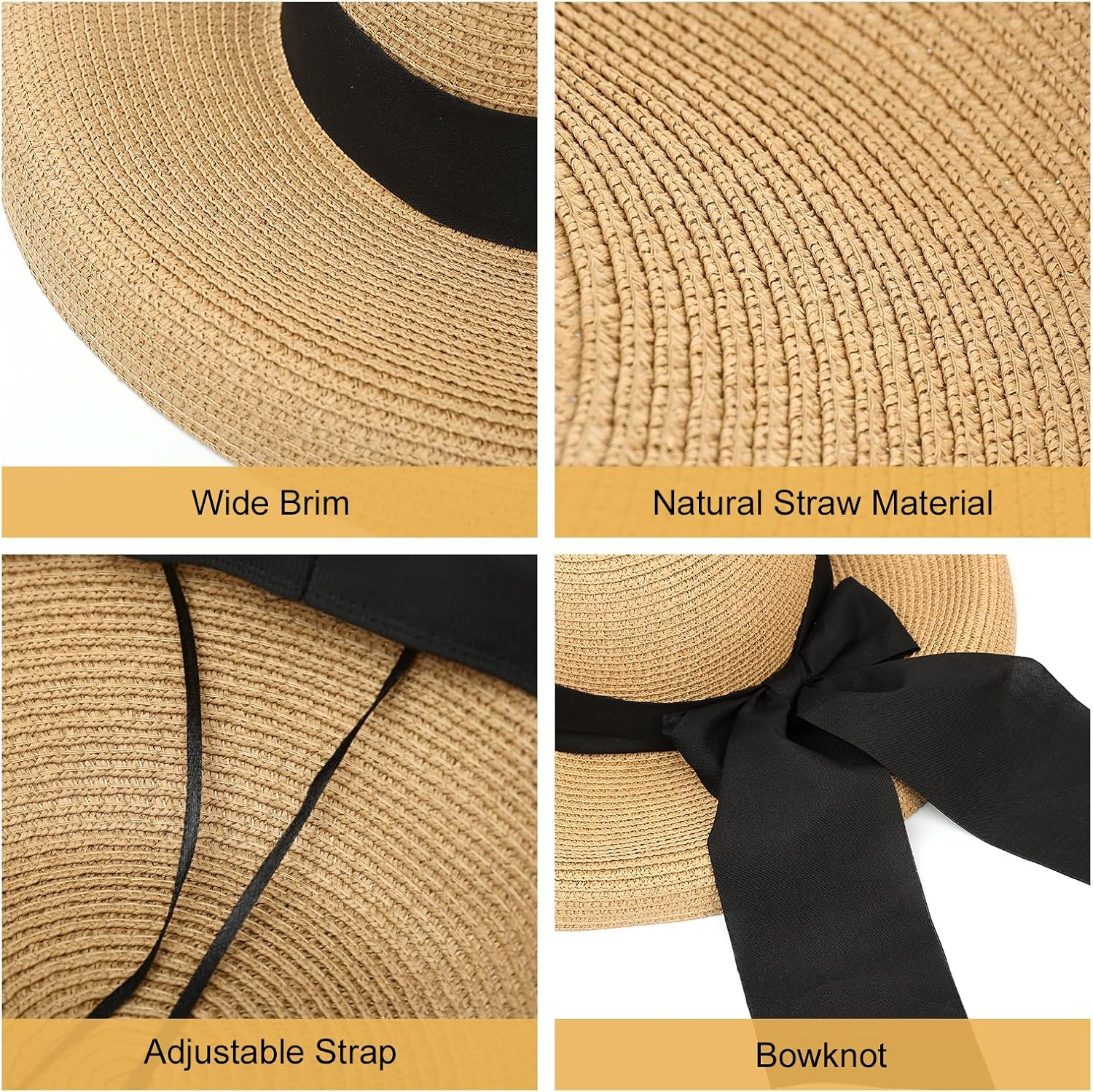 Surblue Straw Summer Hat Women'S Floppy Sun Hat Wide Brim Beach Bow Hat - Beige image number 3