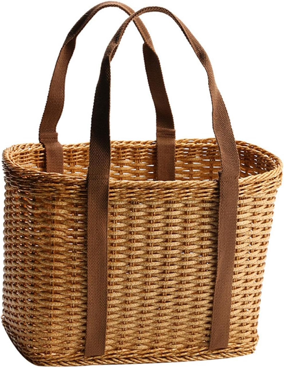 Fonowx Hand Woven Wicker Basket with Handle Flower Basket Functional Simple Storage Basket Shopping Basket Bag for Shopping Camping Daily Necessities Outdoor Picnics, Large