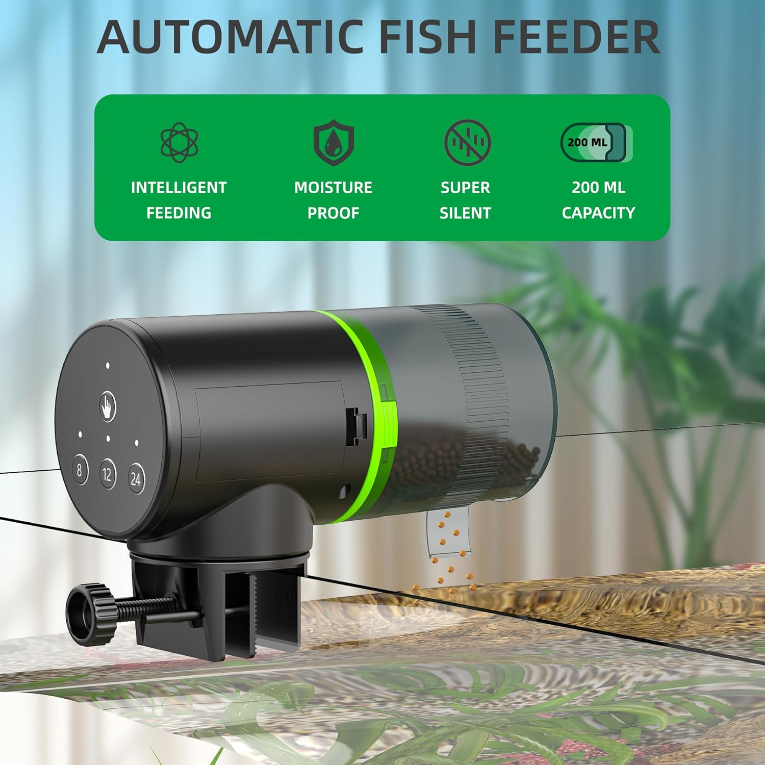FREESEA Aquarium Automatic Fish Feeder: Vacation Timer Feeder for Fish Tank Electric Adjustable Auto Fish Food Dispenser 0.05 Gal & Two Fixed Methods image number 2