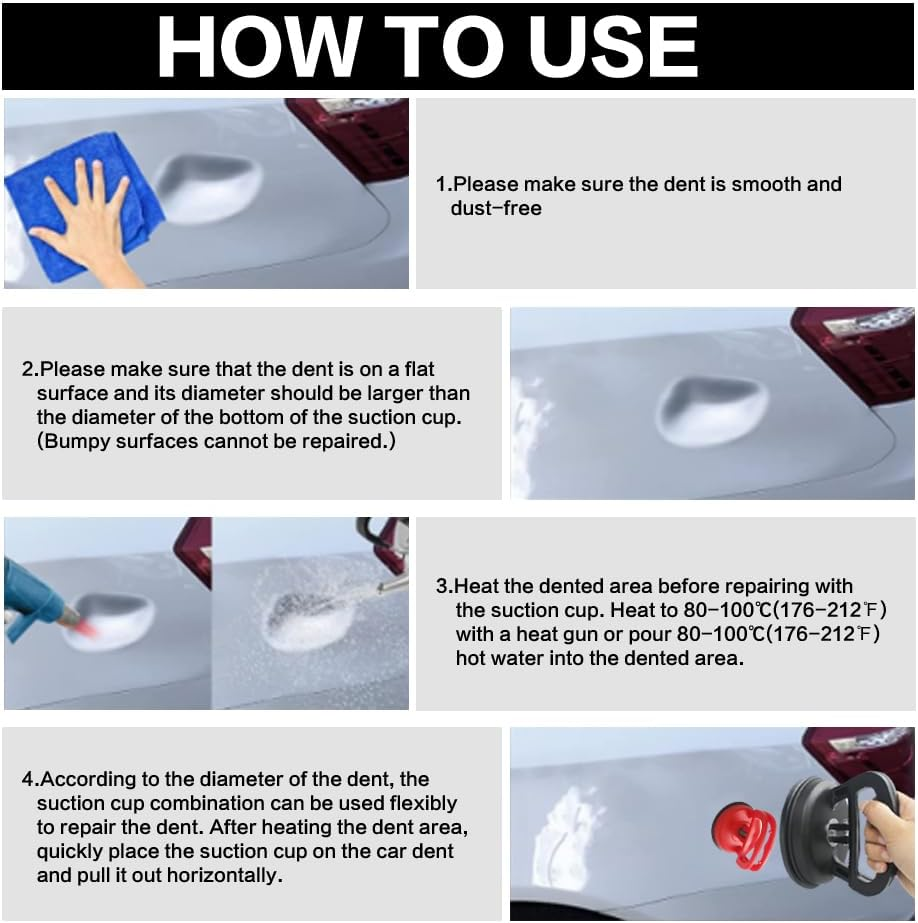 Dent Puller, 2 Pack Car Dent Puller Kit, Large and Small Suction Cup Dent Puller Kit for Car Dent Repair, for Glass Tile Mirror, Granite Lifting and Object Moving,L+S (Black-Yellow) image number 5