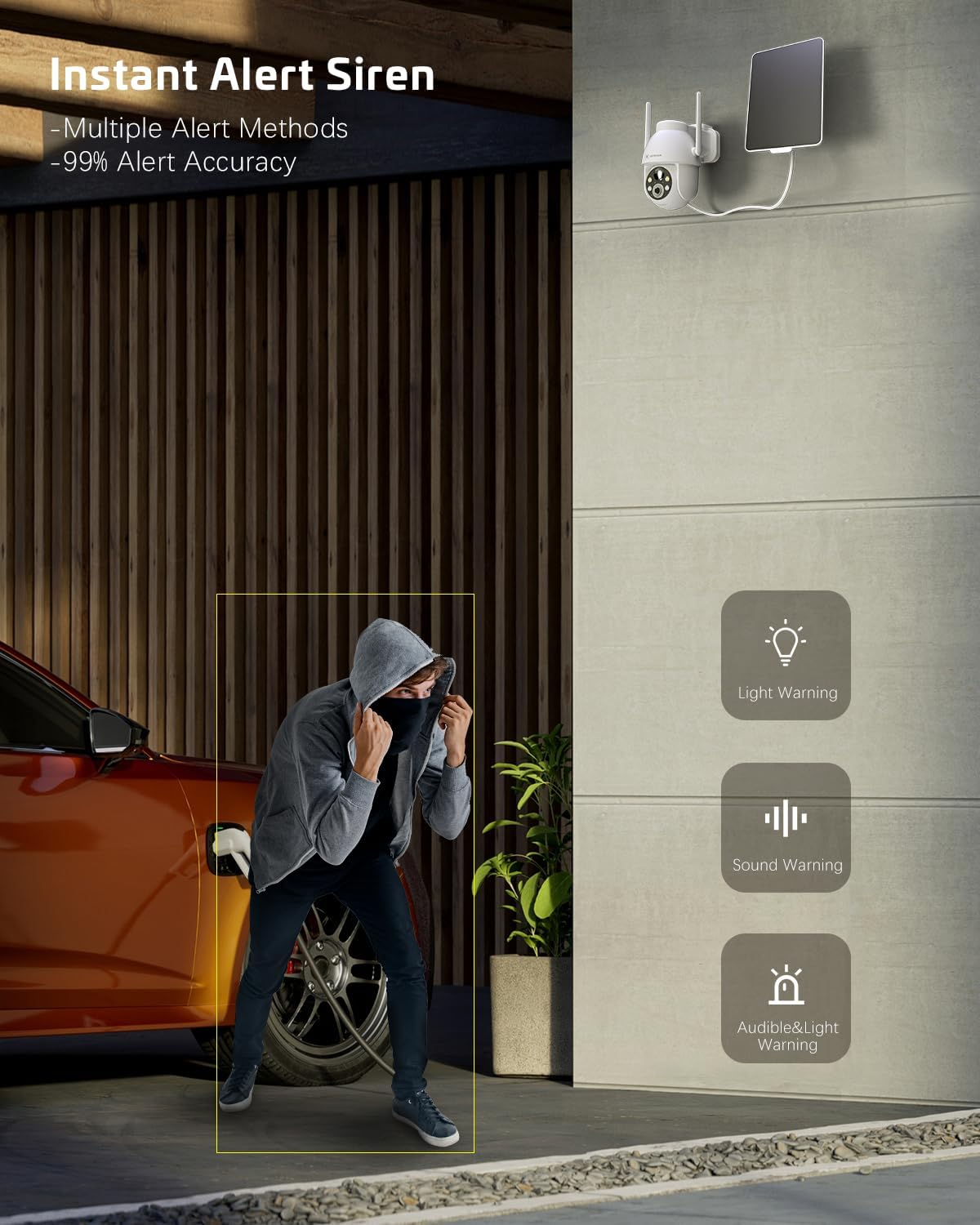 COCOCAM Solar Camera Outdoor Wireless, 2K PTZ 2.4Ghz Wi-Fi, Home Security, AI Motion Detection, Color Night Vision, 2-Way Audio, IP66, Cloud (White)