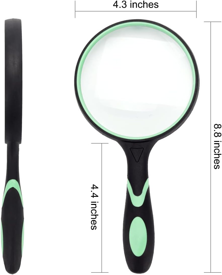 Large Magnifying Glass 10X Handheld Reading Magnifier for Seniors & Kids - 100MM 4INCHES Real Glass Magnifying Lens for Book Newspaper Reading, Insect and Hobby Observation, Classroom Science (Green) image number 1