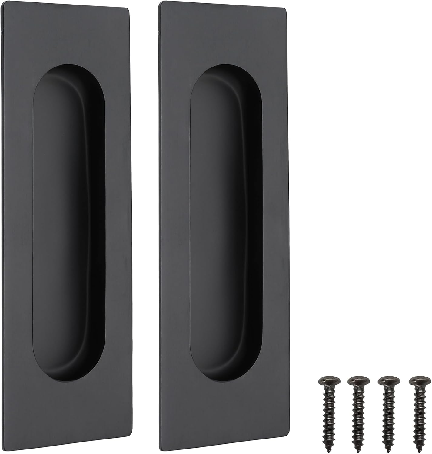Malimali 6 Inch Recessed Finger Flush Pulls for Pocket Door Closet Door, Sliding Barn Door Handle, Matte Black Stainless Steel Rectangular Door Pulls Hardware(2 Pack)