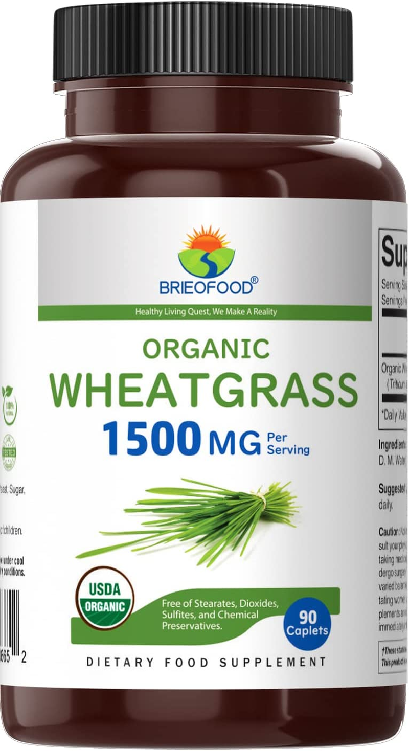Brieofood Organic Wheatgrass 1500Mg, 45 Servings, Vegetarian, Gluten Free, 90 Vegetarian Tablets image number 4
