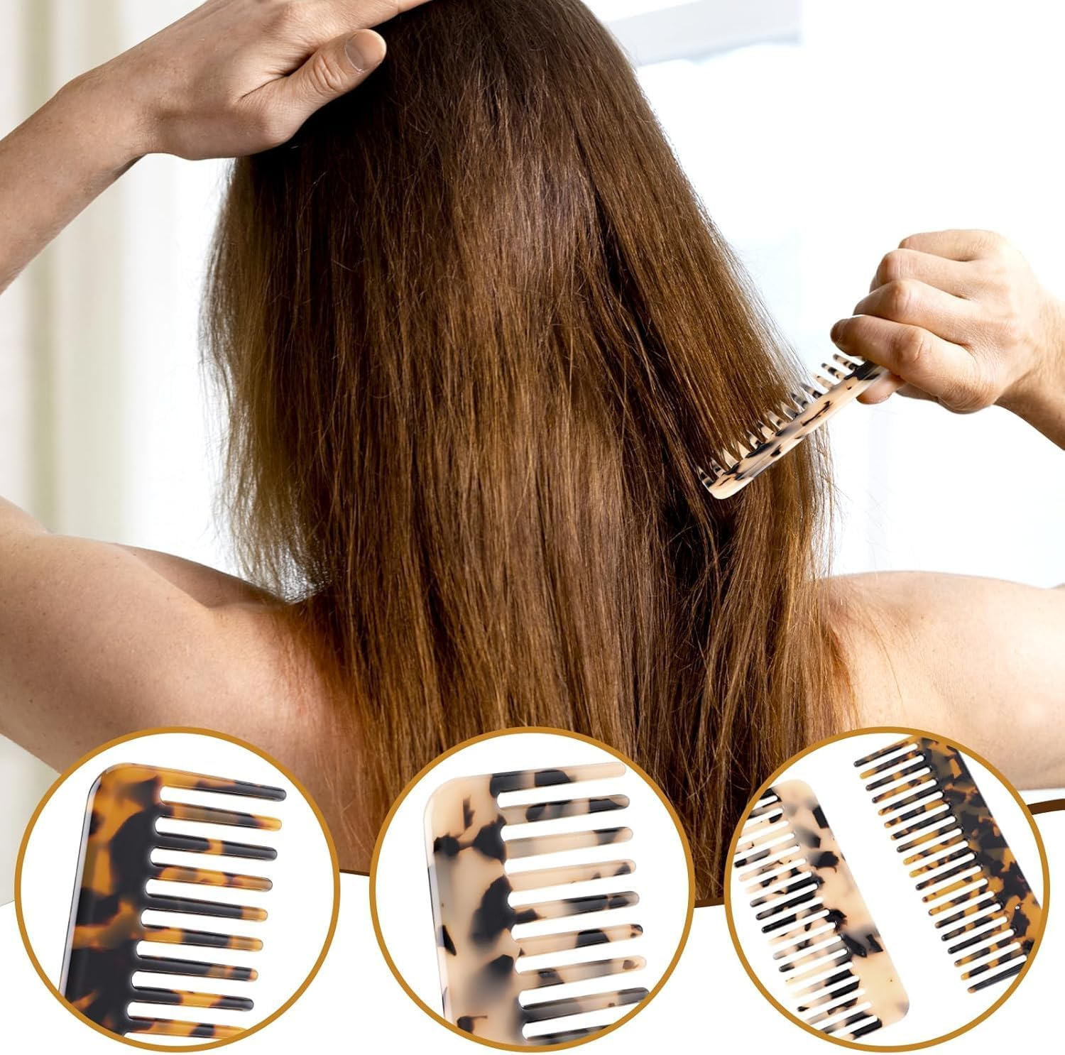 Wide Tooth Detangling Comb, Acetate Hair Tools &ndash; Large Size for Thick/Curly/Wavy Hair, Wet/Dry Use, Leopard Print Pocket Design, Gentle Detangler（2-Pack） image number 6