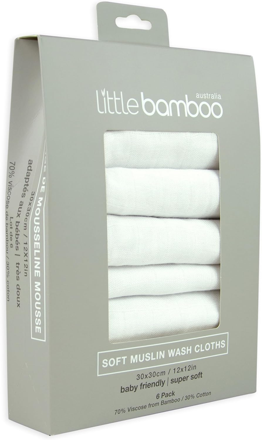 Little Bamboo Muslin Baby Face Washer Cloths 6 Pack - Natural image number 3
