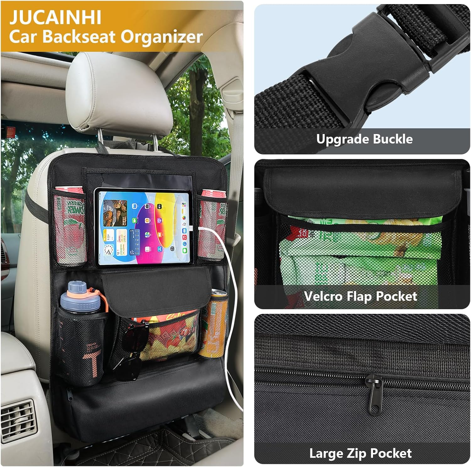 Car Seat Organizer,Car Organizer Backseat with 13 in Tablet Holder Waterproof Back Seat Protector Kick Mats with 9 Storage Pockets,Car Accessories Interior and Travel Essentials,2 Pack image number 2