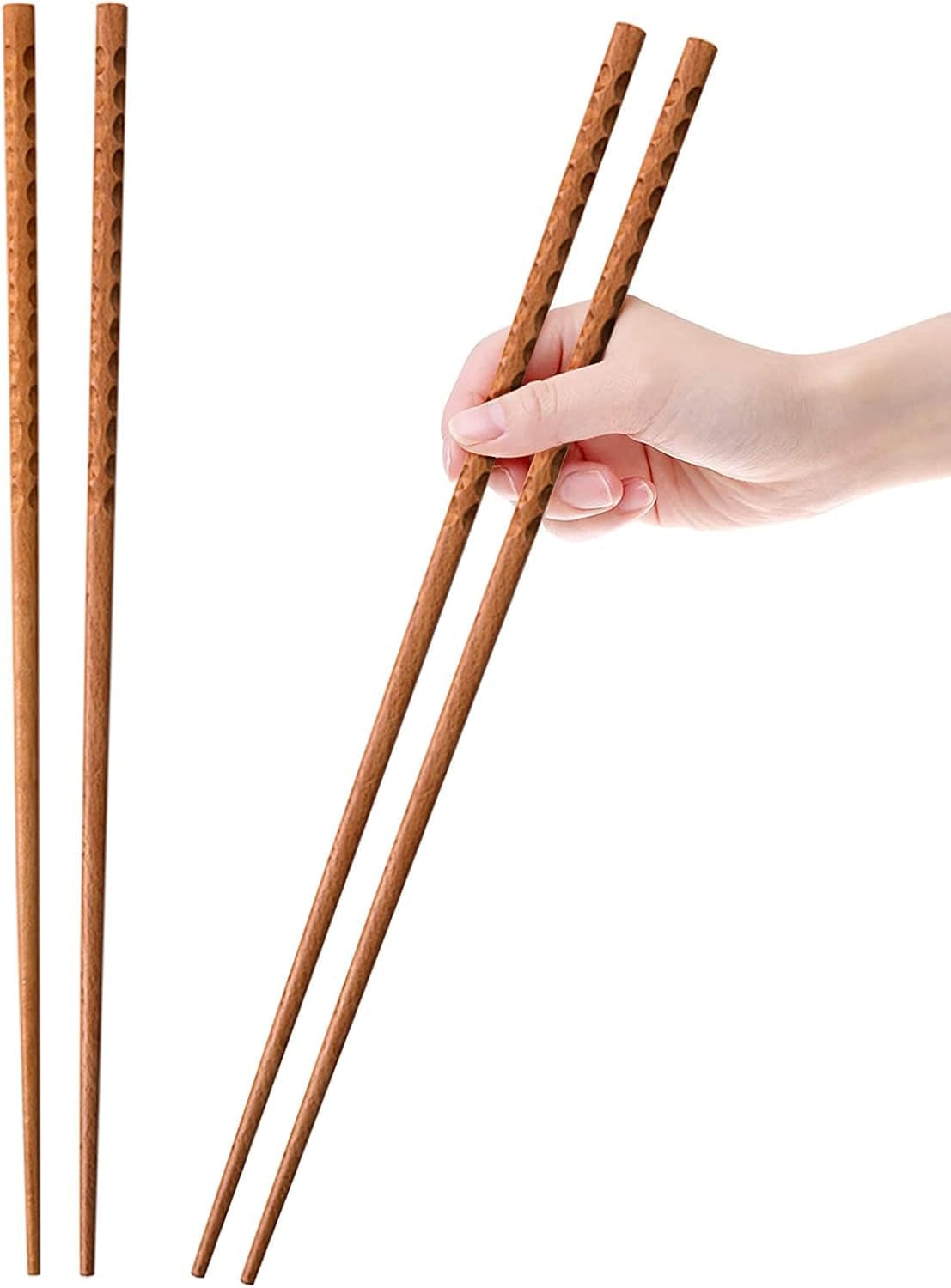 42Cm Extra Long Anti-Slip Wooden Cooking Chopsticks Set - 2 Pairs Reusable for Noodles, Frying, and Hot Pot - Durable Kitchen Utensils image number 1