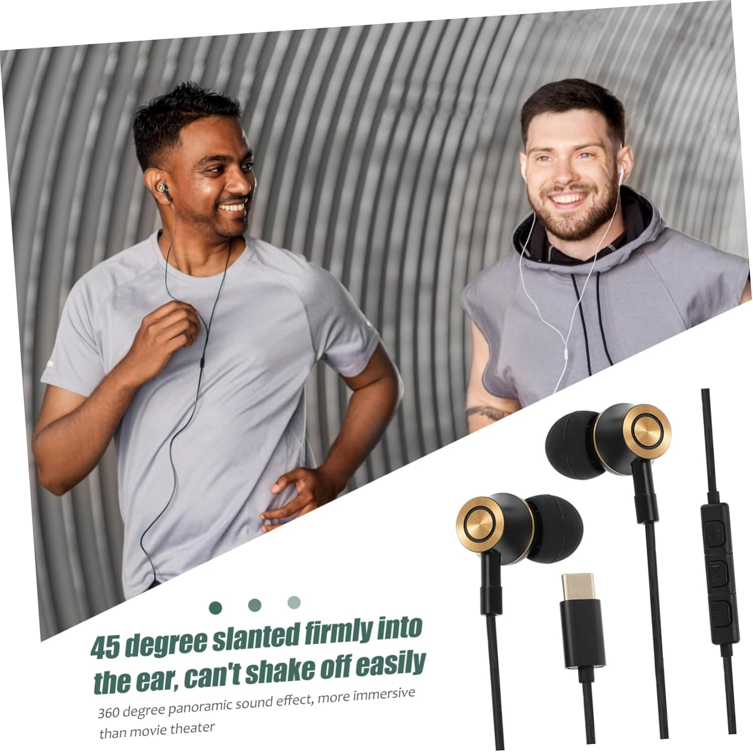 LRXIYODE USB Type-C Earphones with Mic Wired In-Ear Headset Noise Canceling Stereo for Phone and Tablet, Metal Black Design for Travel and Daily Use image number 2