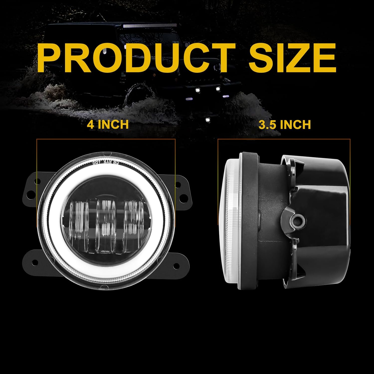 Yanchaofei 4 Inch LED Fog Lights Compatible for 2007-2018 Jeep Wrangler Unlimited JK JKU Front Bumper 60W round Fog Light Driving Offroad Lamps with Amber/White DRL Turn Halo Angel Eyes Lights 2PCS