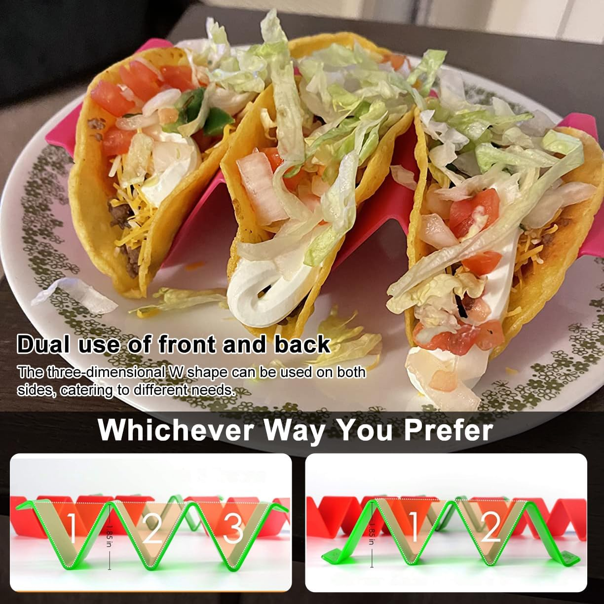 Colorful Taco Holders Set of 6,Taco Tray Plates with Handle,Each Can Hold 2 or 3 Tacos,Dishwasher and Microwave Safe (Yellow) image number 1