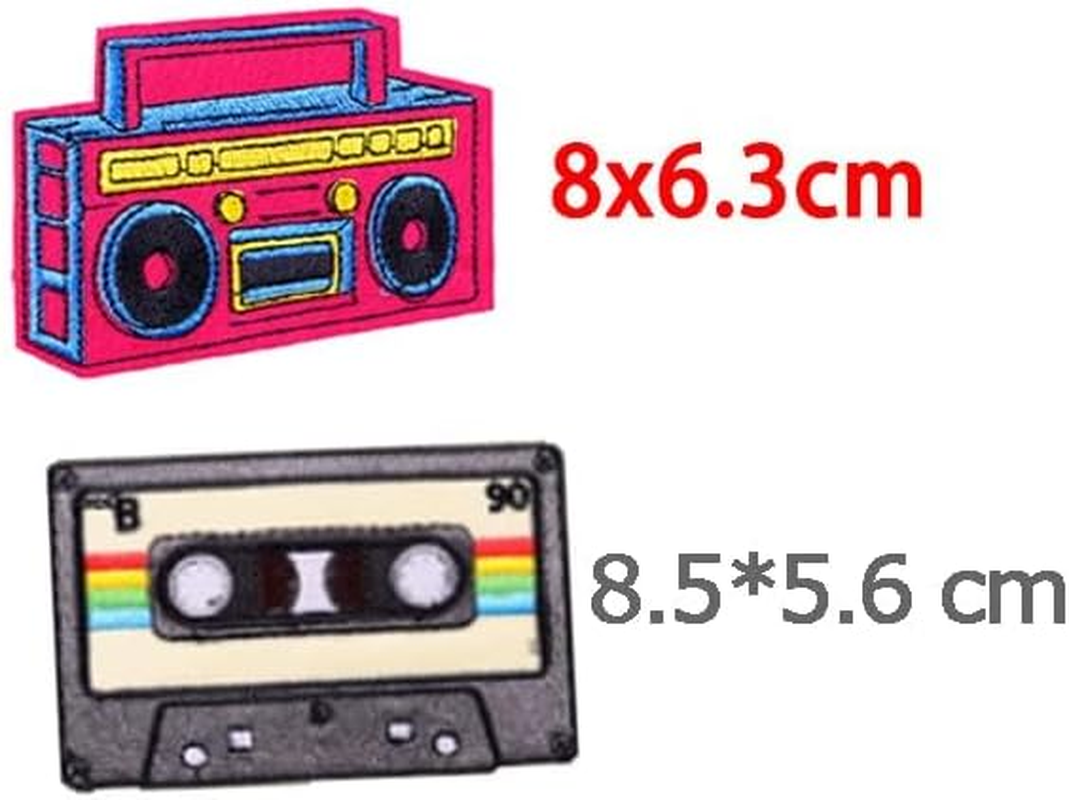 KUPOOL 2Pcs Iron on Patches Music Lovers Vintage Tapes and Recorders Clothes Embroidery Cloth Embroidered Sew On/Iron-On Punk Applique for Hat Pants DIY Patch, Blue, F, (Sx25-1) image number 5