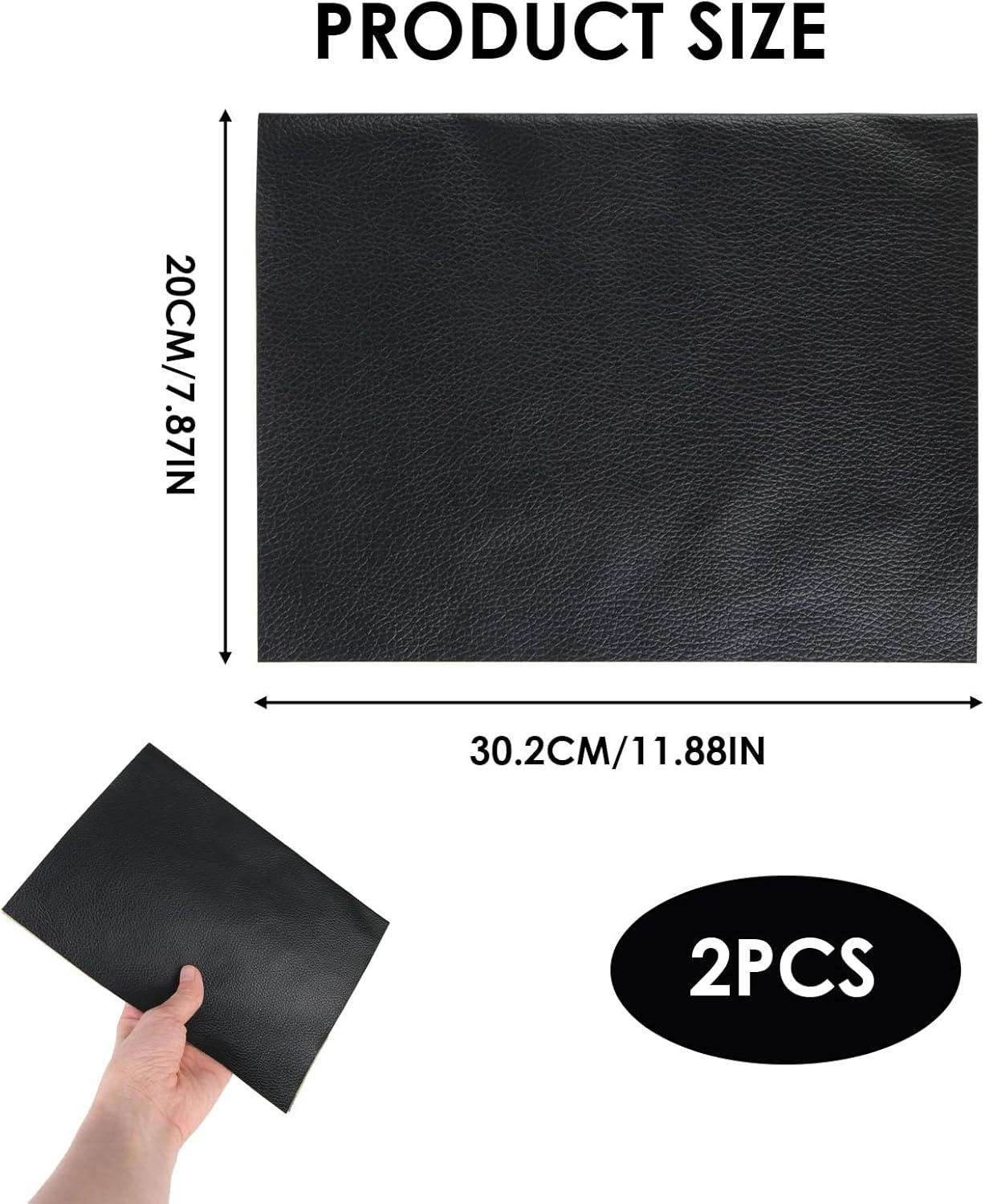 2 Pcs Self-Adhesive Leather Repair Patch, 20 X 30 Cm Black Waterproof Scratch & Wear Resistant Repair Allowance, Cuttable Kit for Sofa Chair Couch Furniture Jackets Handbags Car Seat Reupholster image number 3