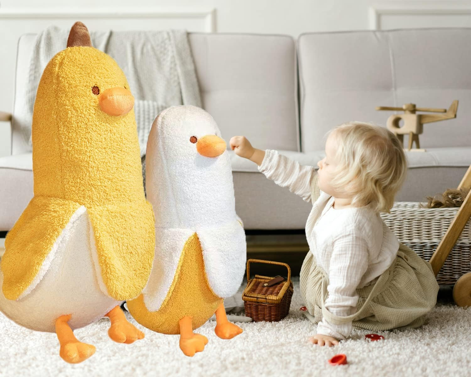 Banana Duck Plush Toy 19.6",Cute Plushies Banana Stuffed Animal,Duck Plushie Long Banana Duck Plush Pillow,Funny Hugging Pillow Sleeping Cushion Soft Gifts for Boys Girls Birthday Christmas(White)
