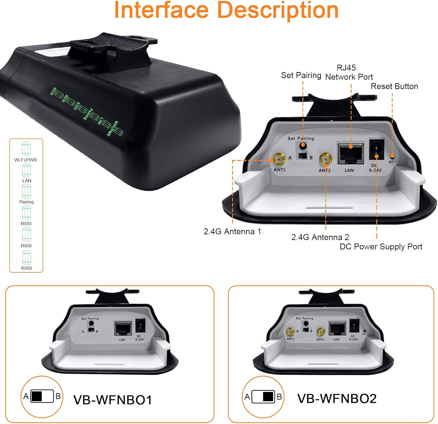 Wireless Bridge, Point to Point Wireless Bridge Outdoor, Plug and Play,1Km Long Range Outdoor Wifi Extender, with 5Dbi Antenna, 24V POE Adapter, 2 RJ45 LAN Port (Black) image number 1