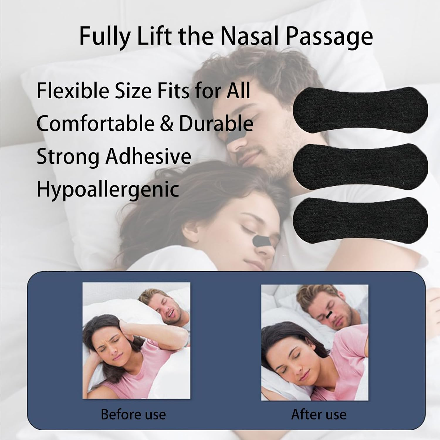 Nose Strips, Nasal Strips for Sleeping (60 Count) - anti Snoring Nose Strips for Breathing for Sleeping Stop Snoring Aids for Men Women Nose Breathing Strips, Reduce Snoring, Improve Sleep Quality image number 3