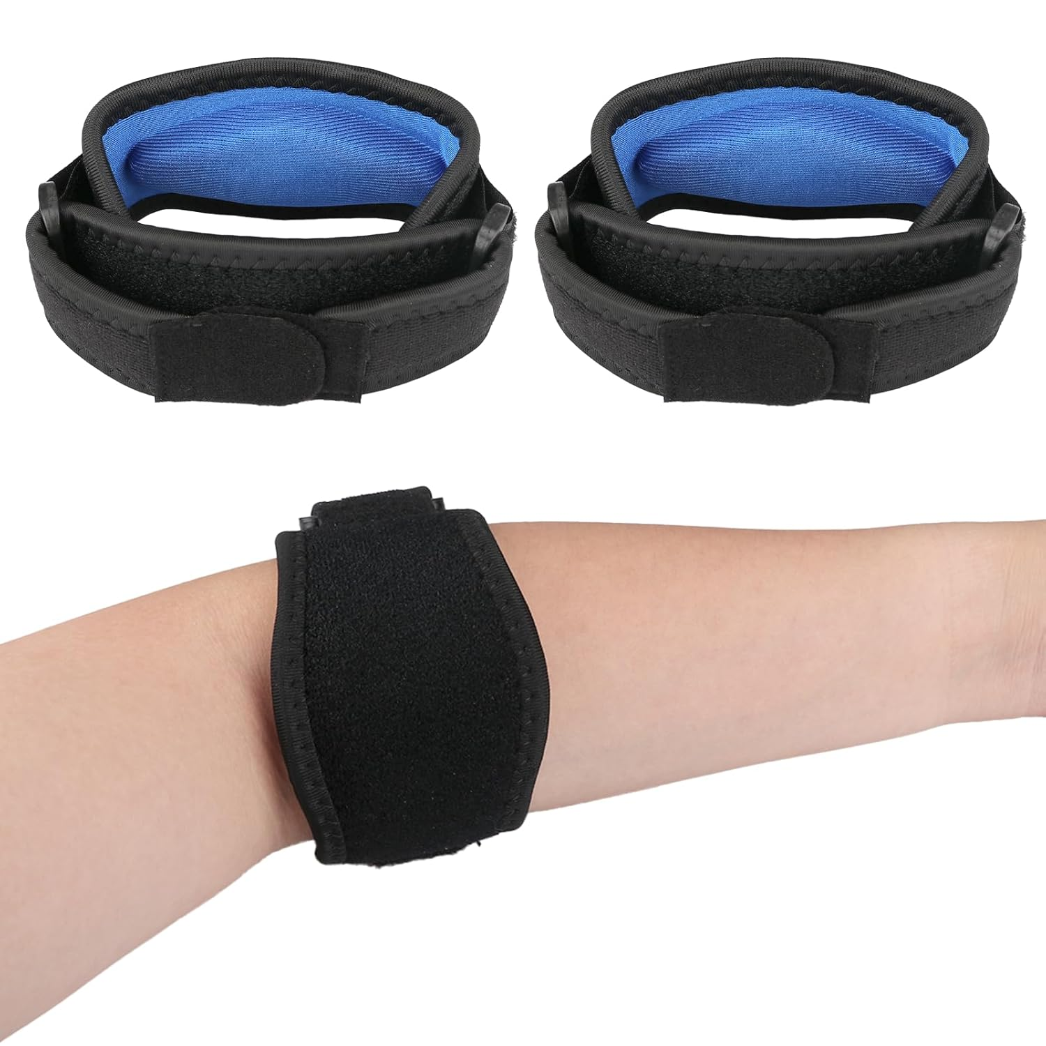 2 Pcs Elbow Brace with Dual Adjustable Straps & Spring Support, Breathable Neoprene Compression Sleeve for Tennis Elbow Cubital Tunnel Gym Sports Fits Men and Women (Black) image number 2