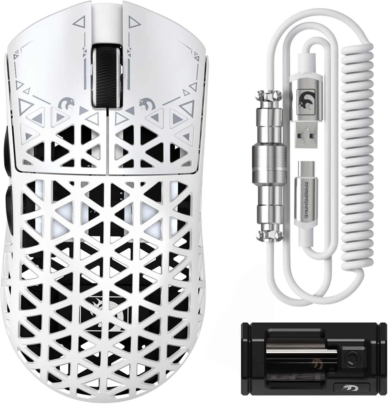 MAMBASNAKE M5 Ultra Carbon Fibre 8000Hz Wireless Gaming Mouse, 39G Superlight, 42000DPI, PAW3950MAX Sensor, Nordic 52840 Chip, Bluetooth/2.4G/Usb-C Wired Mice with Mouse Coiled Cable, for Pc/Mac