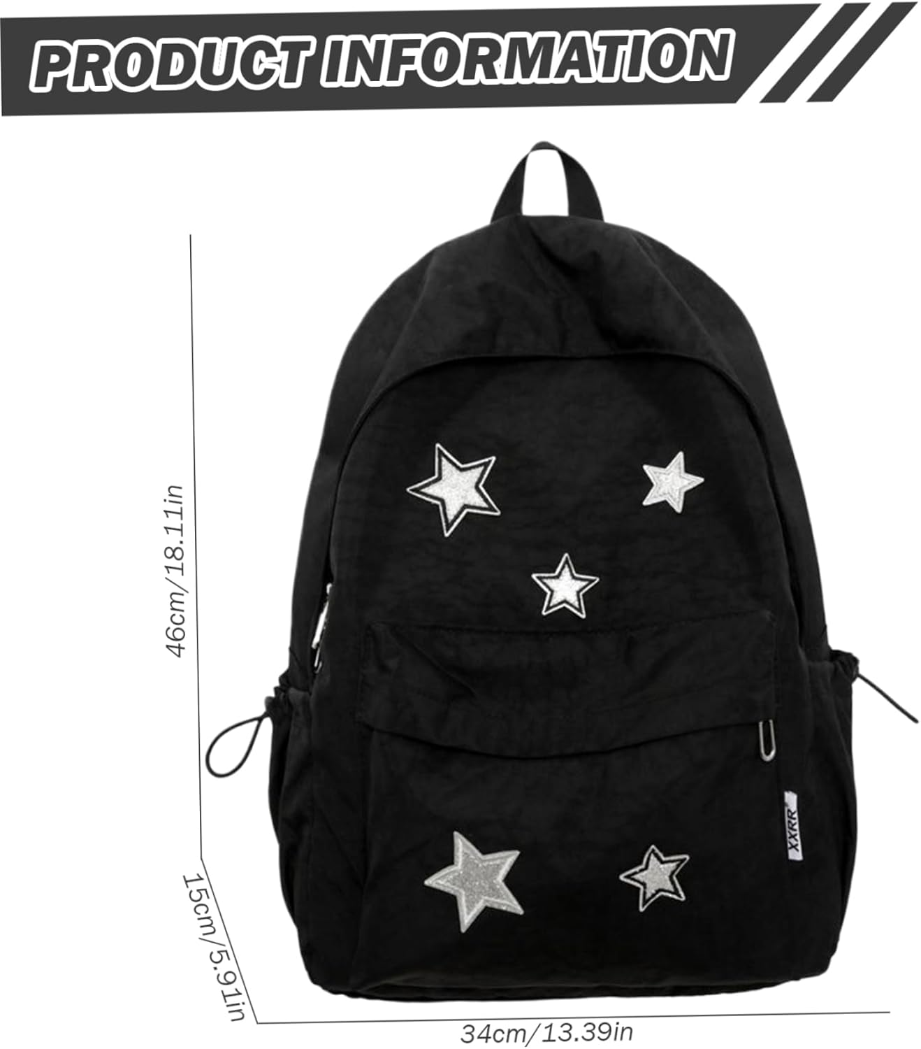 Star Backpack Y2K Backpack Large Capacity Star Canvas School with Smooth Zipper & Front Pocket Book Bags Black Laptop image number 1