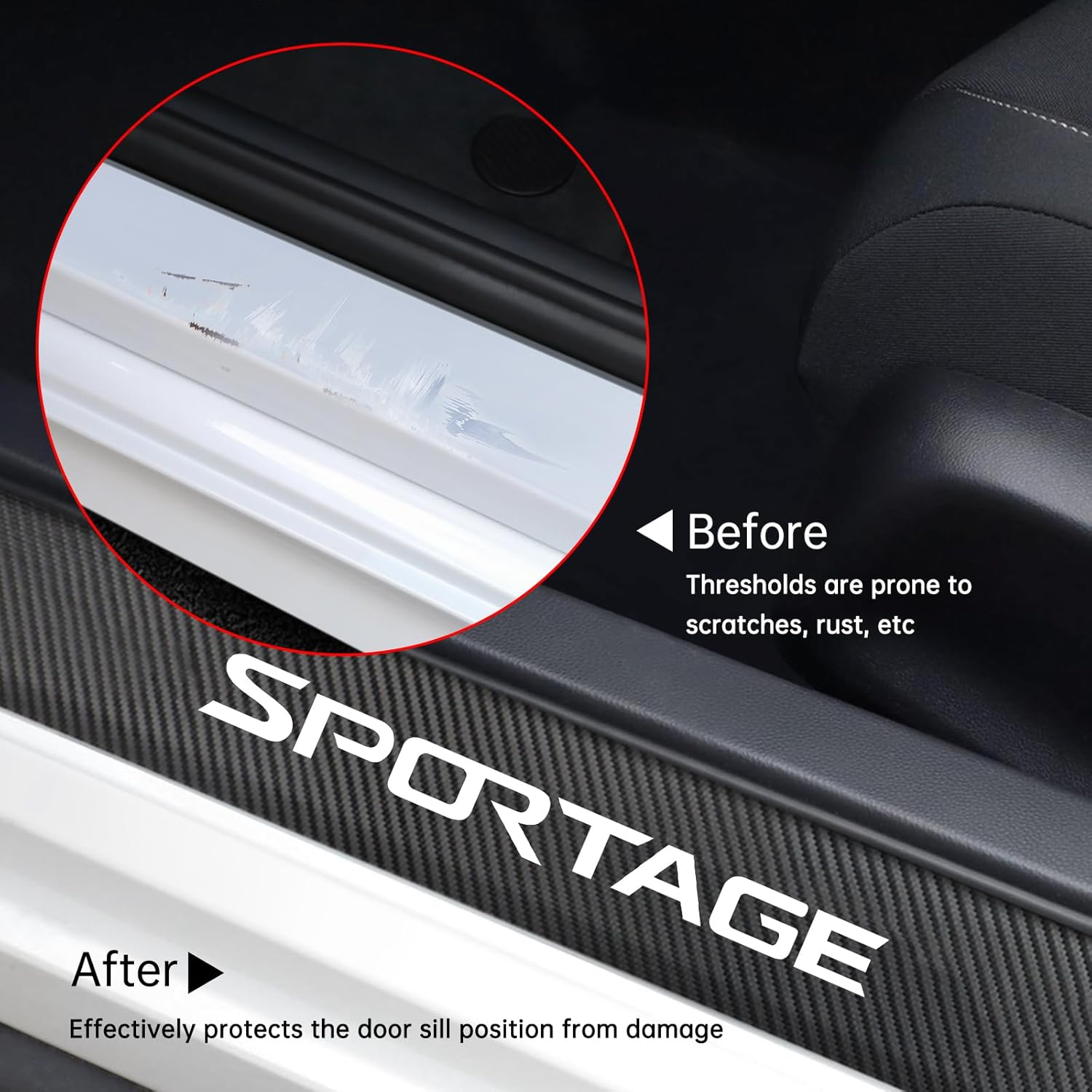 Car Door Sill Protector Compatible with Kia Sportage Accessories, Guard Decoration Scuff Plate Sticker image number 5