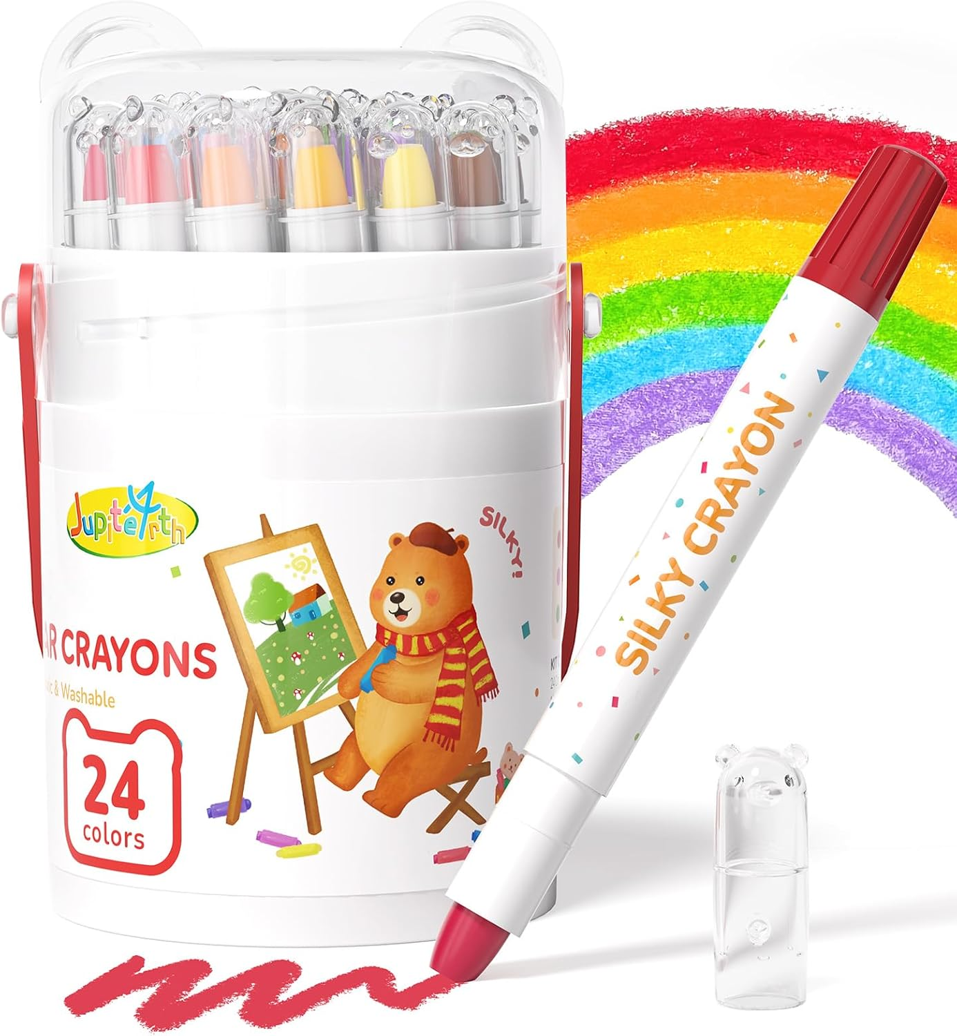24-Color Crayons for Toddlers 1-3 and Kids 4-8, Non-Toxic Washable Crayons, Ultra-Silky Easy-Grip Art Supplies, Ideal Coloring Boys and Girls