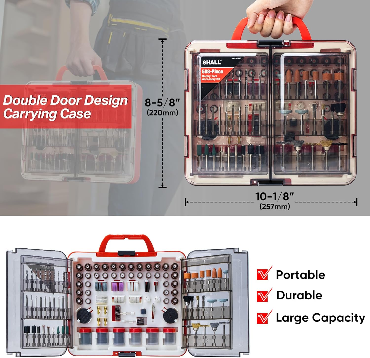 SHALL 508-Piece Rotary Tool Accessories Kit, Universal Rotary Tool Bits for Sanding, Cutting, Grinding, Drilling, Carving, Engraving, Polishing, Cleaning, Rotary Tool Attachments with Carrying Case