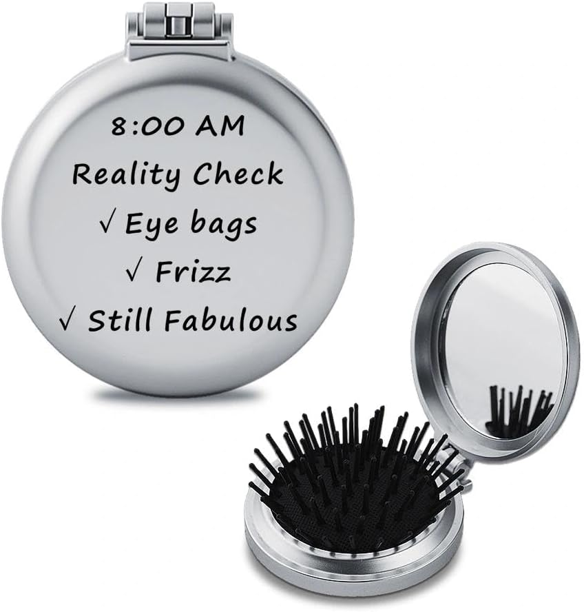 Funny Motivational Mirror for Women Girls Folding Portable Compact Makeup Mirror Comb for Friend Student Coworkers Fabulous Birthday Christmas Graduation Gifts image number 3