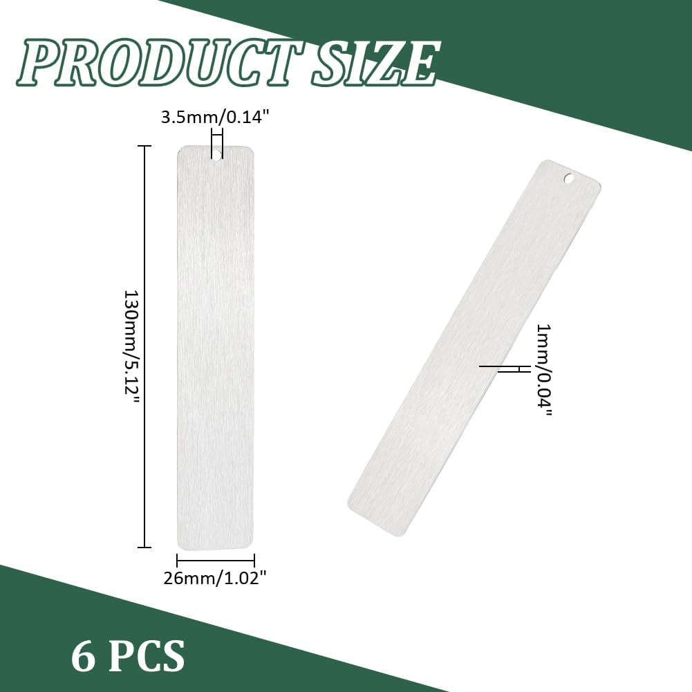 UNICRAFTALE 6Pcs 5.11" Metal Blank Bookmark Craft Tag Stainless Steel Rectangle Engraving Stamping Tags Pendant Decoration for Reading Office Supplies image number 3
