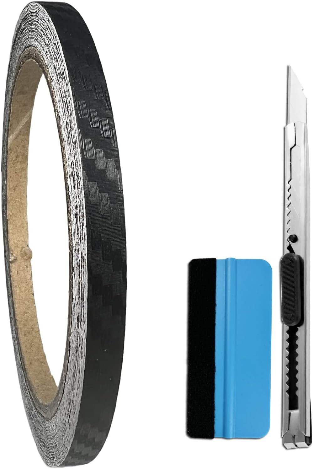 LZLRUN Free Tool Kit 3D Carbon Fiber Vinyl Tape for Black Out Chrome Delete Window Trim Door Trim Universal Chrome Black Dry Carbon Fiber Detailing Tape Overlay Wrap (1/4" X 30Ft)