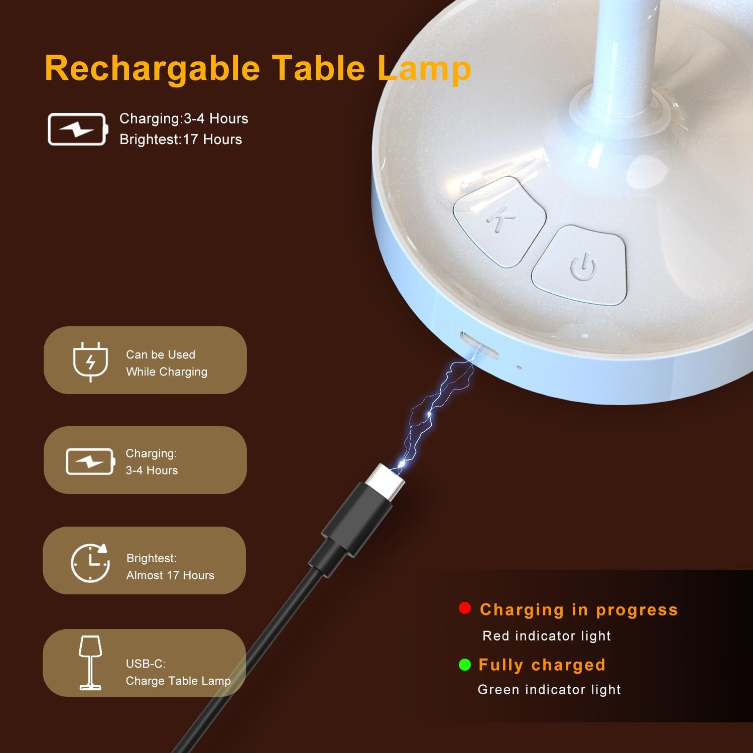 Waterproof Lampshade Portable Shower Lamp with 3 Colors&5 Brightness,Rechargeable Mechanical Button Dimmable Bedside Table Lamp,Cordless Table Lamp Suitable for Bedroom,Kitchen,Camping,Outdoor(White) image number 1