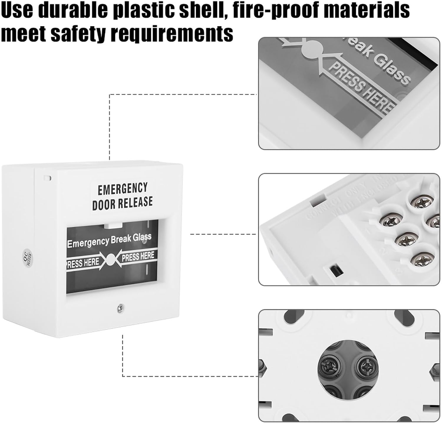 Emergency Security Door Opener Fire Alarm Glass Break Alarm Button, Support Electric Control, Fireproof Material, for Home or Mall image number 4