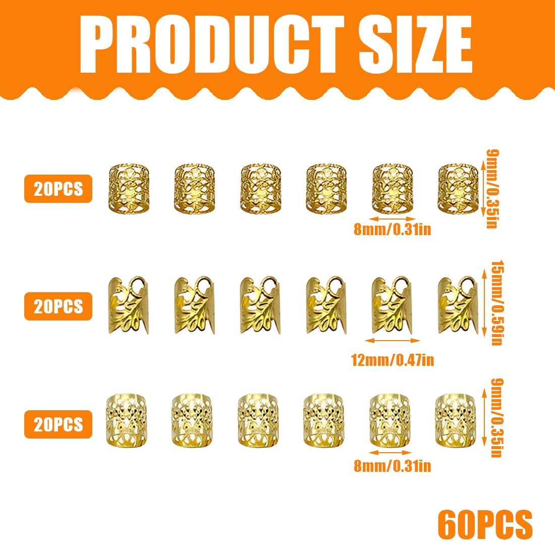 BEPSYOM Pack of 60 Aluminium Dread Lock, Metal Cuffs Dreadlocks, Hair Accessories, Braiding Hair Jewellery, Dreadlocks Accessories (Gold) image number 4