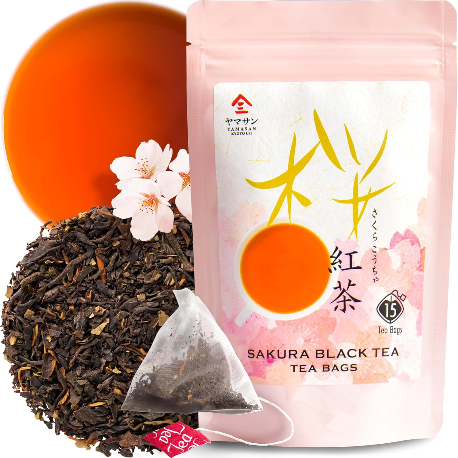 YAMASAN KYOTO UJI Sakura Japanese Loose Leaf Black Tea Bag 3G&times;15Bags,Cherry Blossom Flavored Tea, Blended with Cherry Leaves image number 4