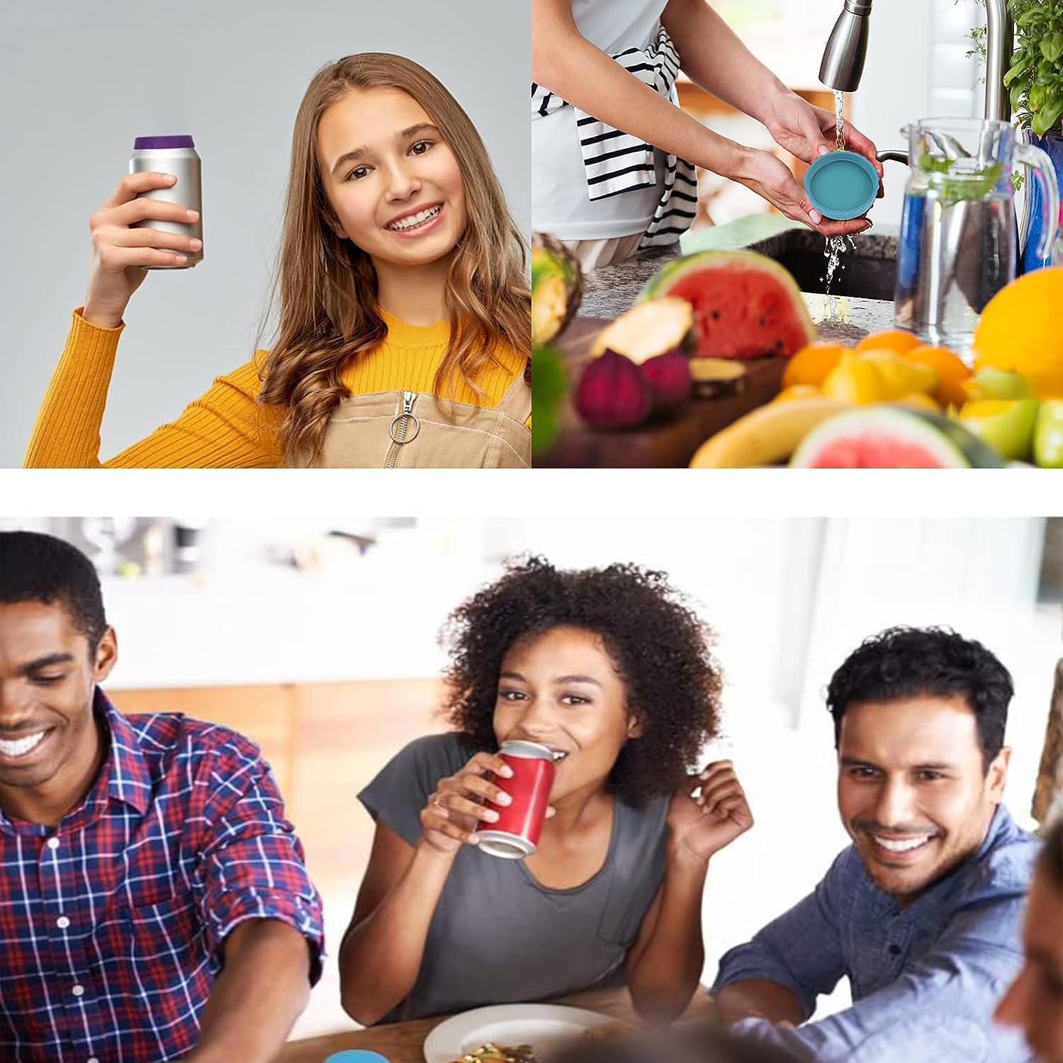 4 PCS Silicone Beverage Can Lids, Leak-Proof & Dust-Resistant Can Covers, Multi-Coloured Drinks Can Protection, Finegood Reusable Silicone Can Lids for Drinks Bottle Caps for Beer, Wine, Soda image number 2