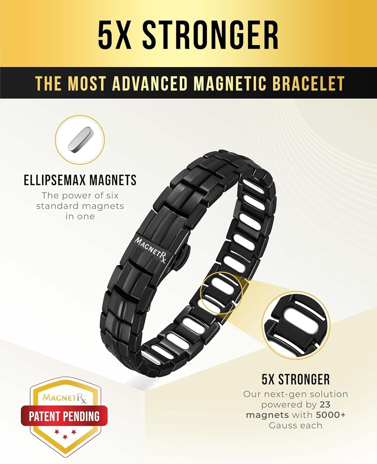 Magnetrx&reg; Magnetic Bracelets for Men - Ellipsemax 5X Strength 5,000 Gauss Magnets - Designed in USA & Patent Pending - Premium Titanium Mens Magnetic Bracelet & Adjustable Length (Black) image number 6