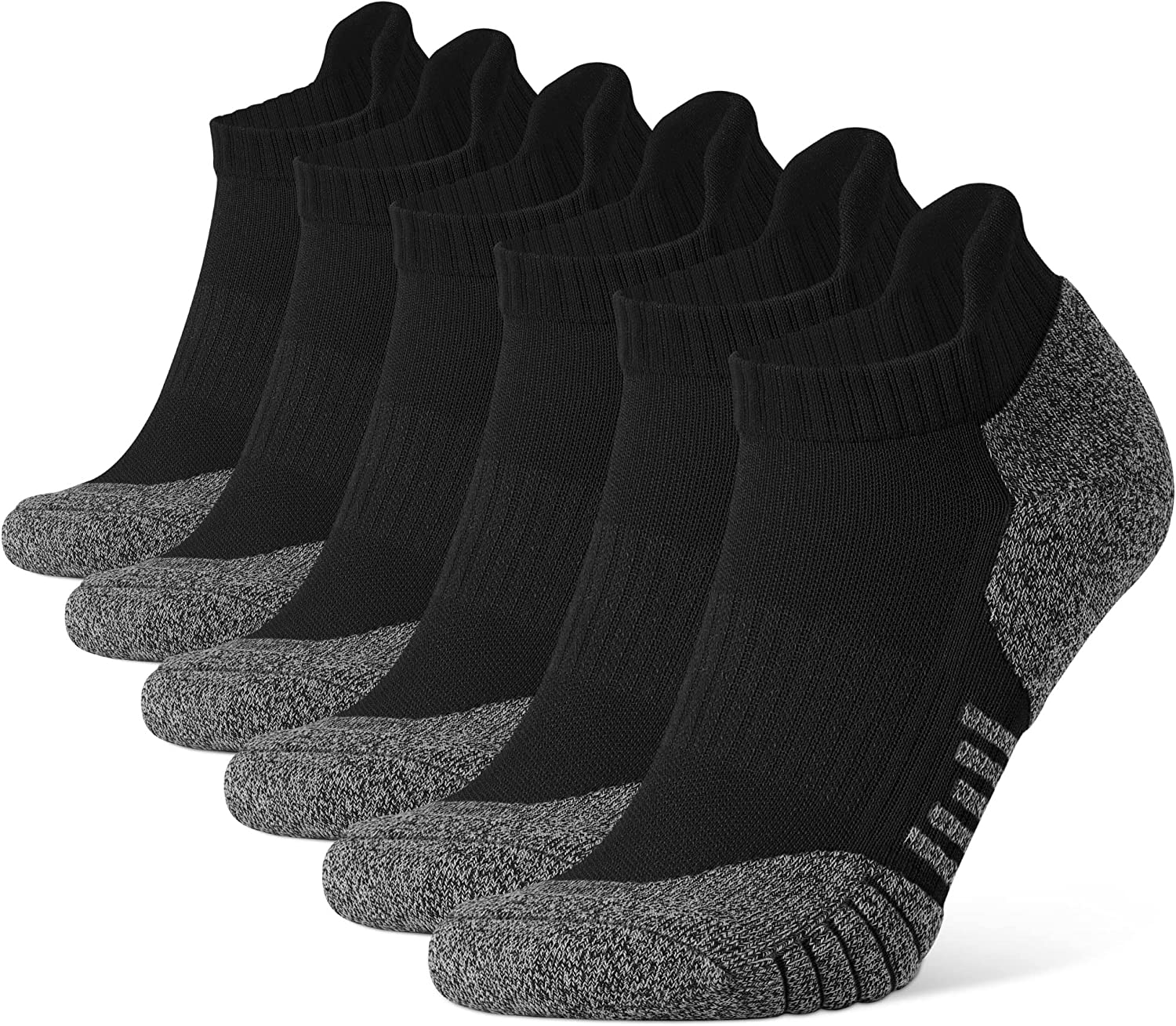 Closemate 6 Pairs Sport Trainer Ankle Socks for Men Low Cut Cotton Cushioned Tab Non-Slip Breathable Athletic Running Socks