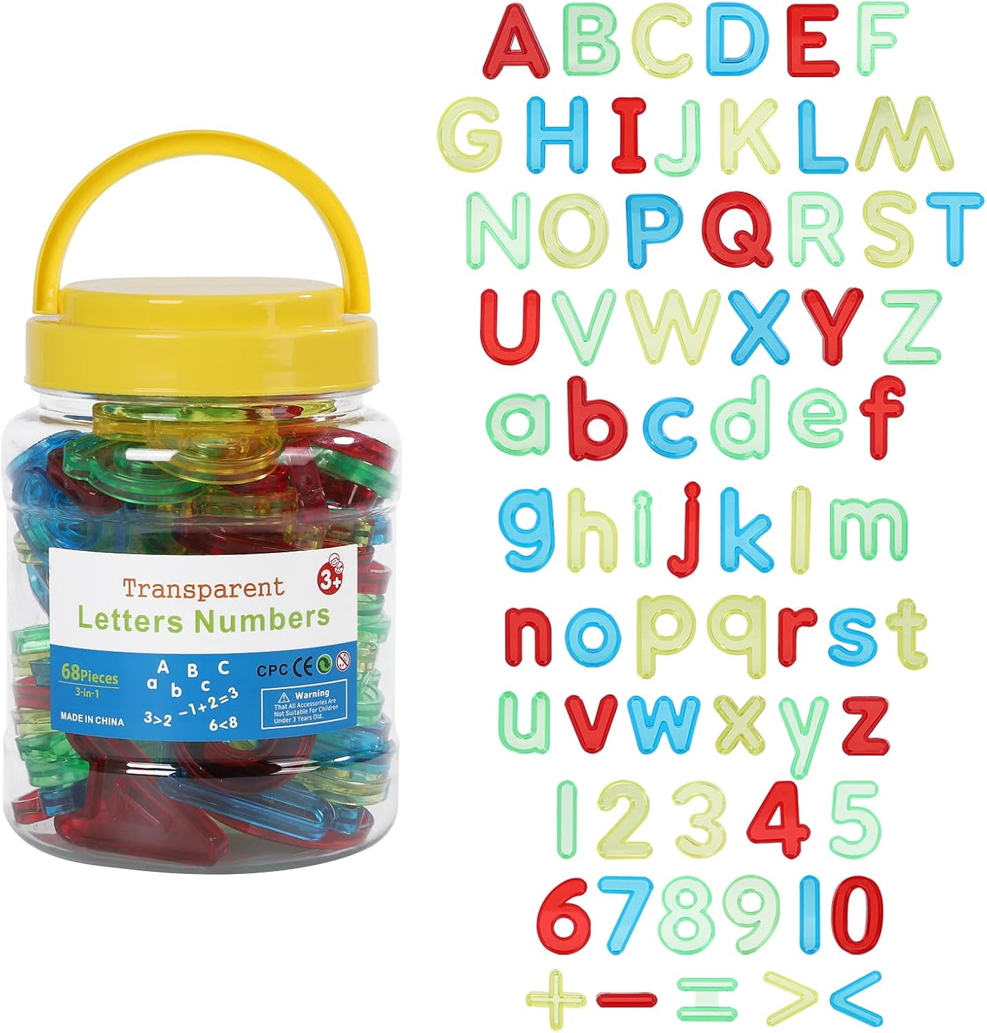 68 Pcs Transparent Plastic Alphabet with Multi-Color Plastic Letters and Numbers and Mini Cans for Counting and Spelling-Light Box Accessory image number 4