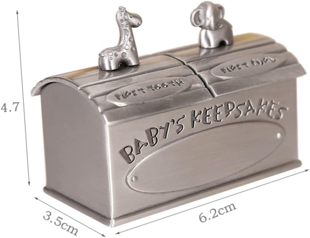 Abaodam Baby Keepsake Organizer and Tooth Storage Box for Boys and Girls, Metal Curly Hair and Milk Tooth Case, Antique Tin Finish, Baby Memory Storage for Nursery image number 1