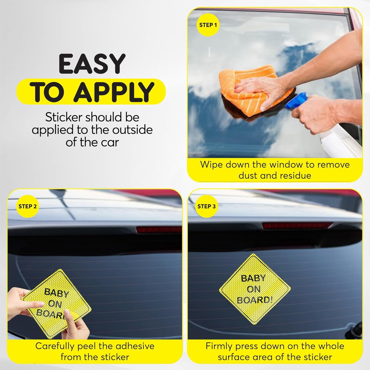 Baby on Board Sign for Car | Better than Suction | Micro-Perforated Vinyl Car Stickers | 2 Pack | Durable & Strong Adhesive | Weatherproof | Easy to Apply & Remove | 5" X 5" (Text Only) image number 3