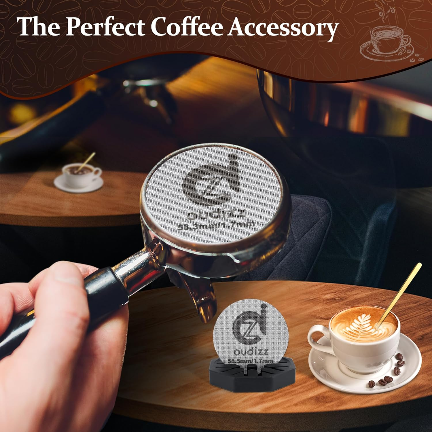 58.5Mm Puck Screen, Reusable Coffee Filters for Espresso Portafilter Basket 58Mm, Screen with Coffee Spoon & Stand, Accessories, 1.7Mm Thickness 150&Mu;m 316 Stainless Steel - 51Mm image number 7