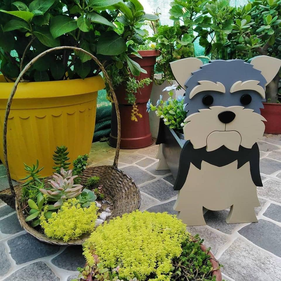 Bamboo'S Grocery Lokii Gray Schnauzer Dog Planter, Cute Dog Plant Pot, Animal Shape Plant Containers, for Outdoor Indoor and Garden Decoration Plants